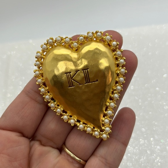 Vintage Karl Lagerfeld Gold Heart Brooch 22K gold plated